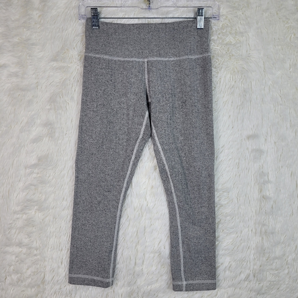 Sz 4 Lululemon Women‎ Gray Herringbone Crop Capri Leggings 20" Inseam Athleisure